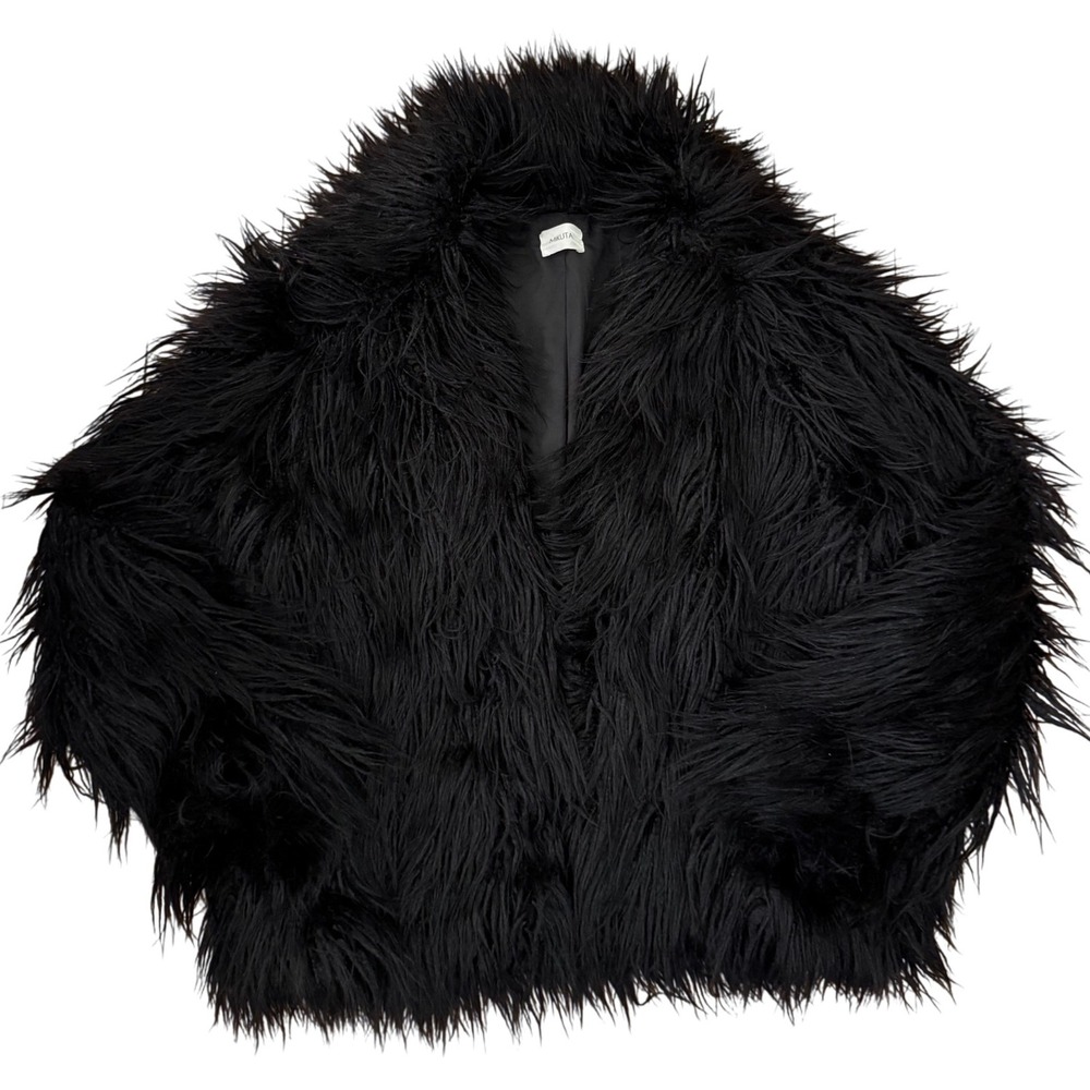 MIKUTA Black Faux Fur Shaggy Coat Womens Size Medium